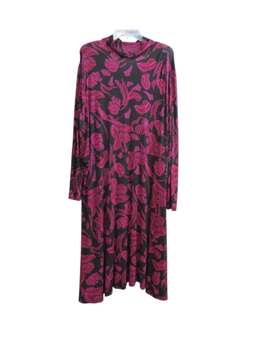 ModCloth Womens 4X Black Magenta Floral Mock Neck Long Sleeve Midi Dress New